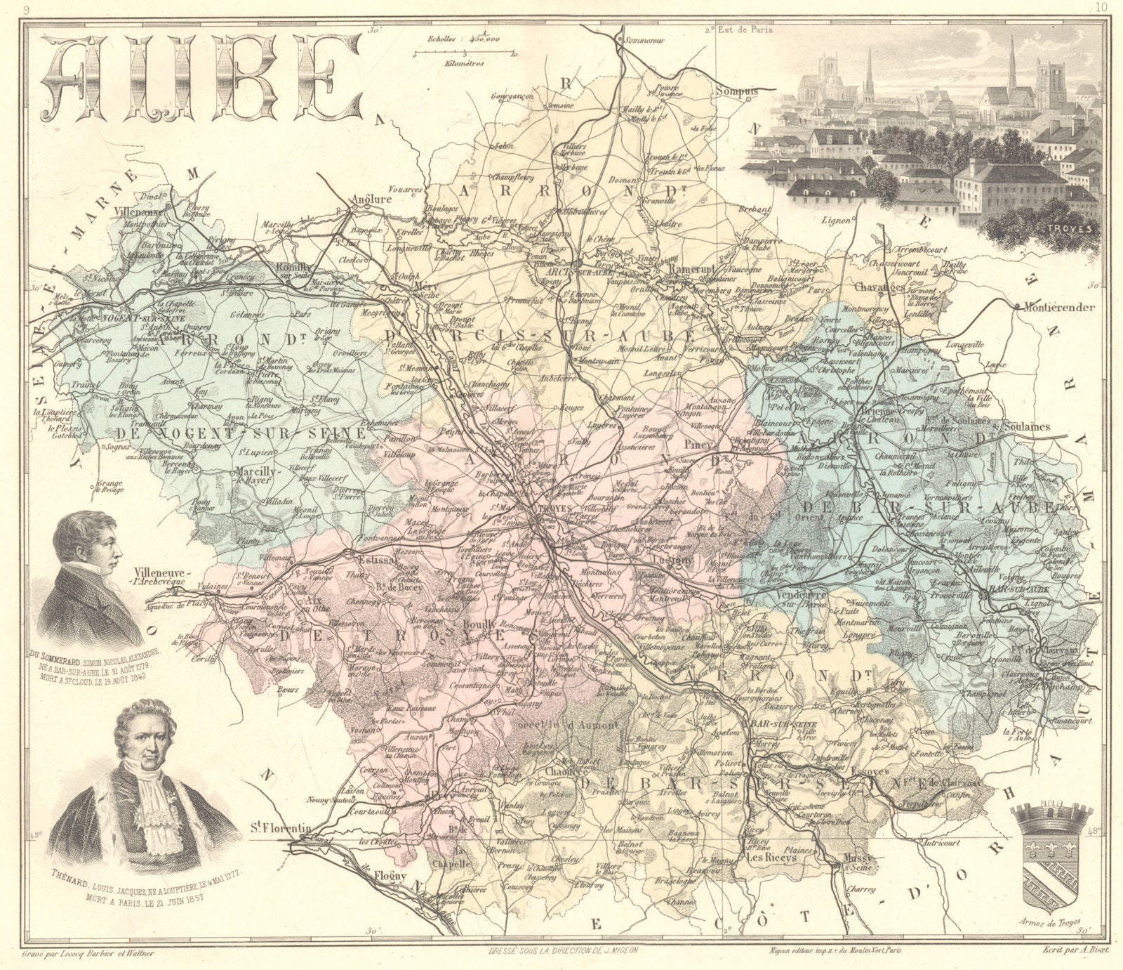 AUBE. Aube département.  Troyes vignette. Vuillemin 1903 old antique map chart